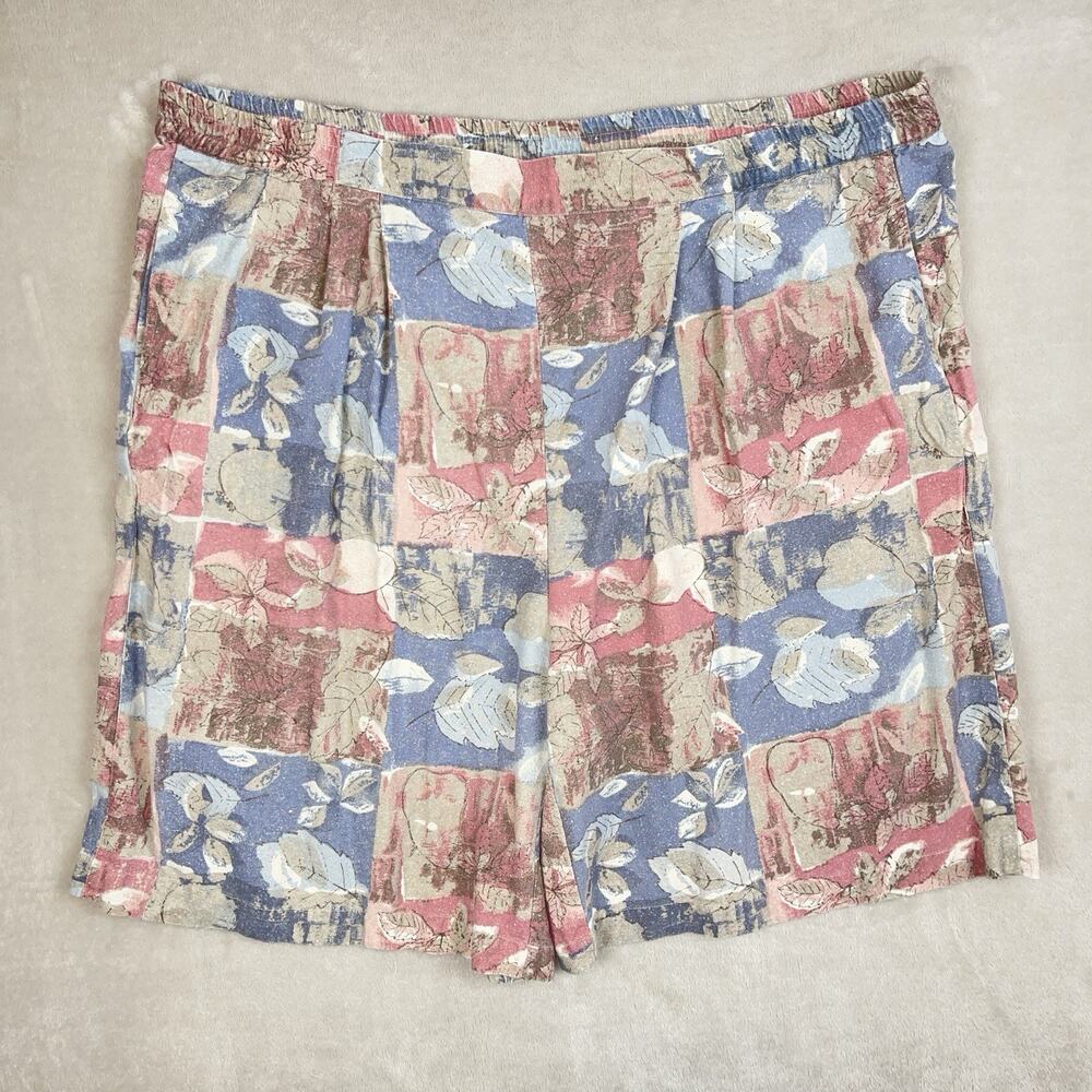 90s Vintage Stunt Silk Shorts Abstract Print Pleated XL Cottagecore Art Deco